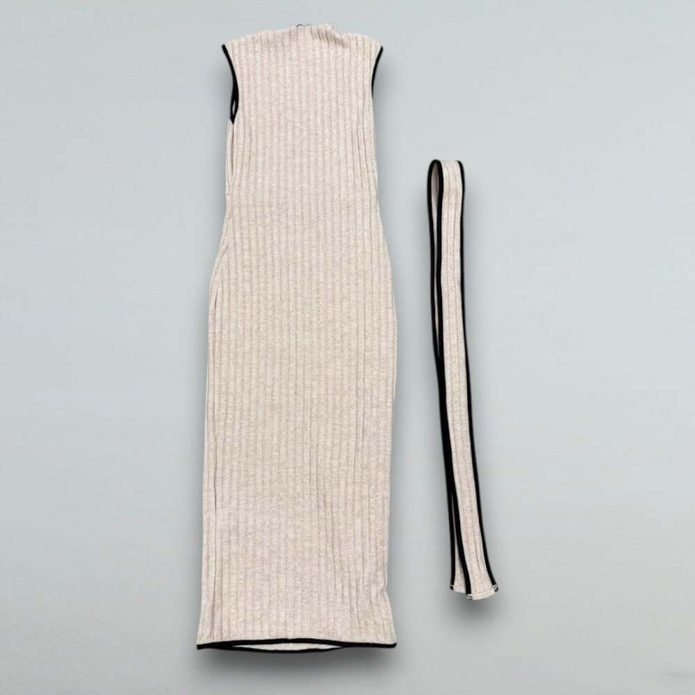 Ribbed Knit Mock Neck Belted Maxi Dress XS US 2 - Picture 2 of 3